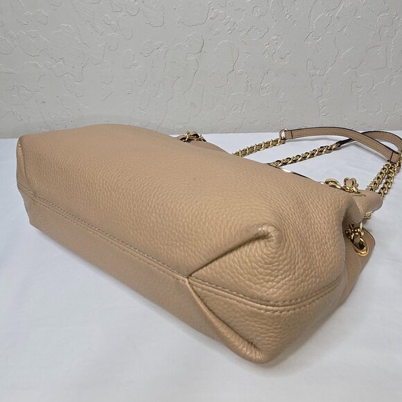 Michael Kors Jet Set Gold Chain Beige Pebble Grain Leather Medium Shoulder Bag - Picture 11 of 14